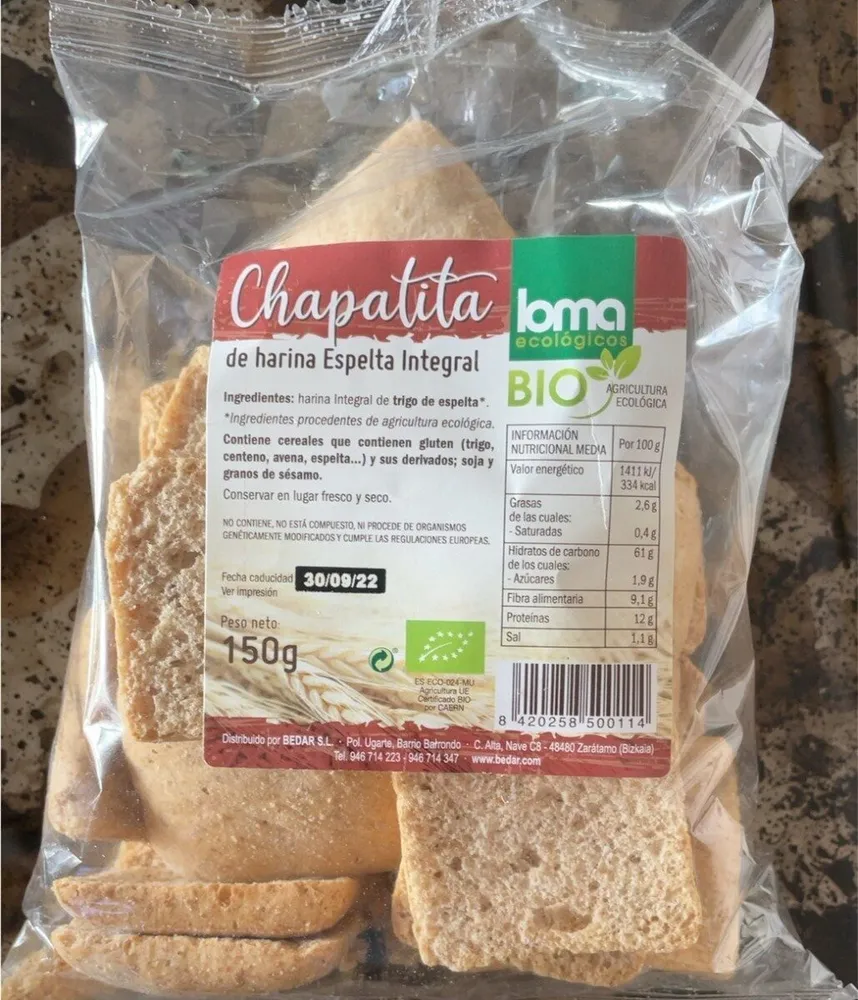 Chapatita de harina integral de espelta