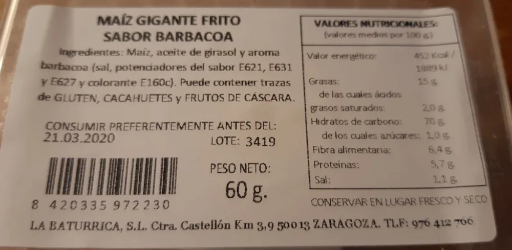 Maiz gigante sabor barbacoa