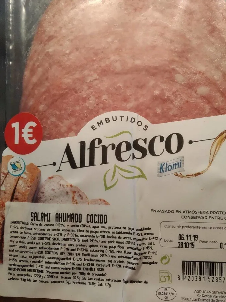 Salami ahumado cocido
