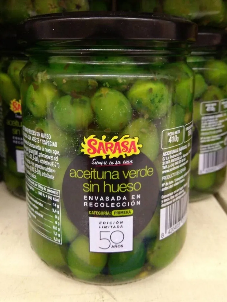 Los Hechizos del sur aceitunas verdes aliñadas sin hueso frasco 410 g