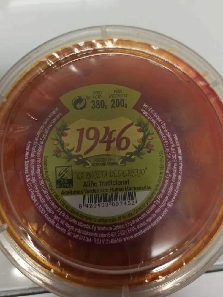 Aceitunas Verdes con Hueso Machacadas 1946