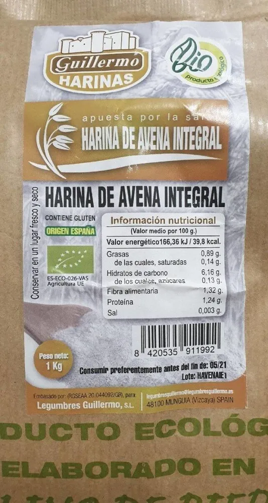 Harina de avena integral