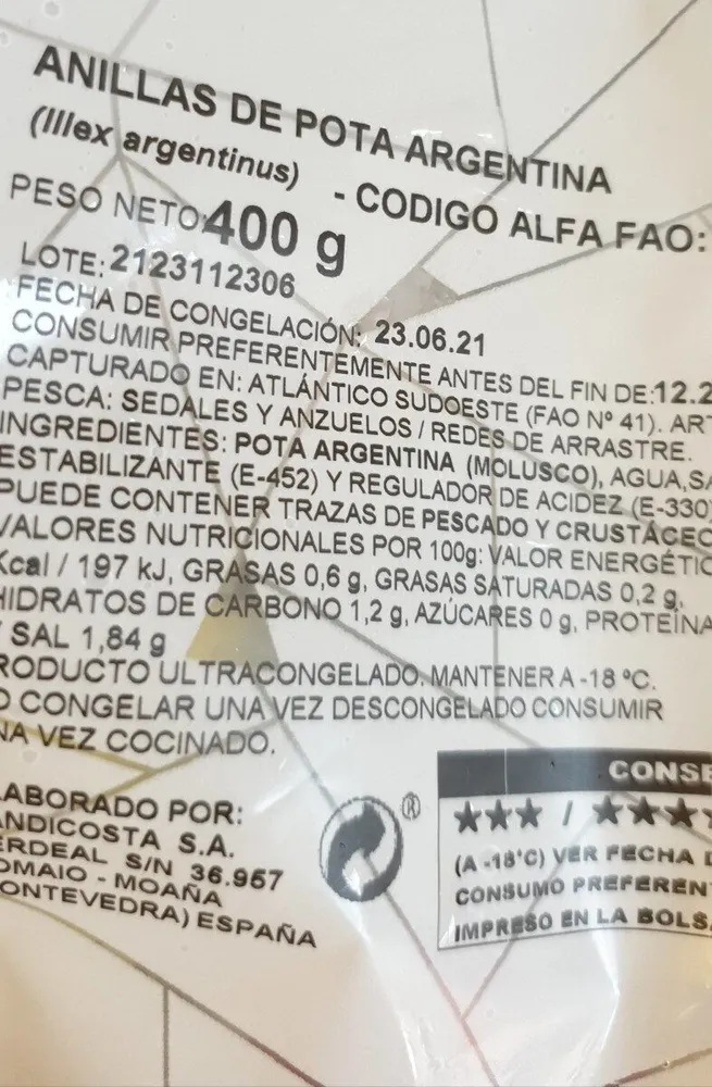 Anillas de pota argentina