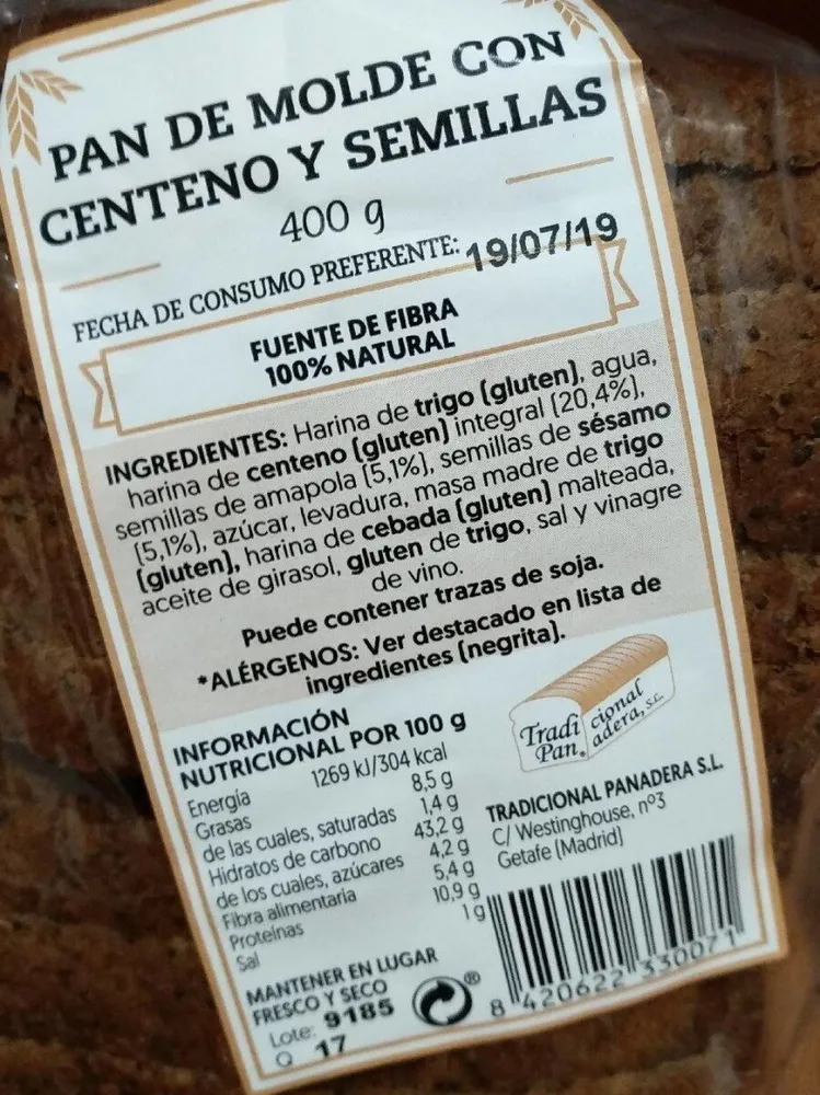 Pan de molde con Centeno y Semillas