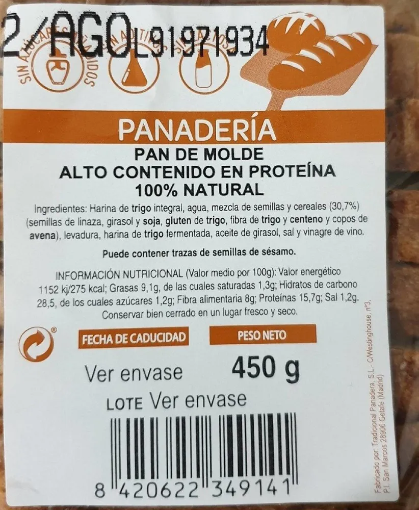 Pan de molde alto contenido en proteína