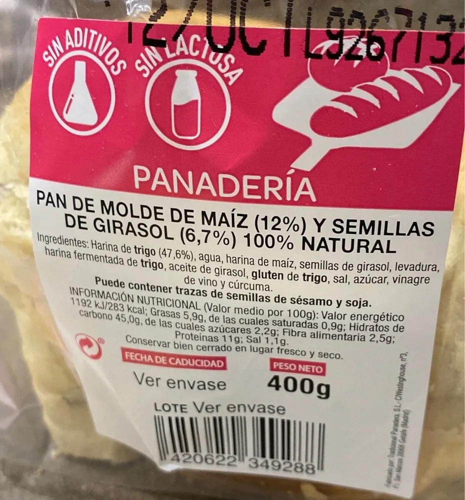 Pan de molde de maiz