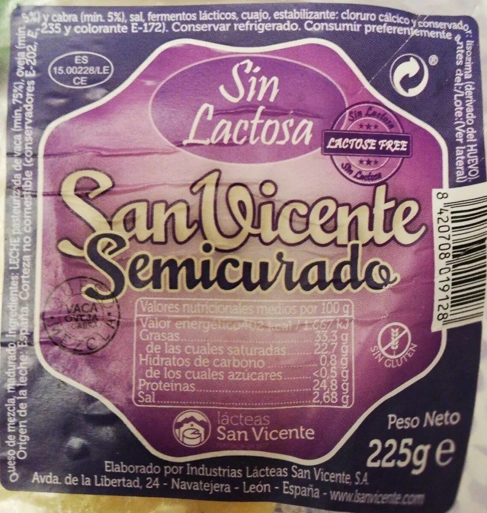 Queso Semicurado sin lactosa