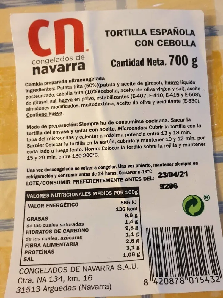 Tortilla española con cebolla