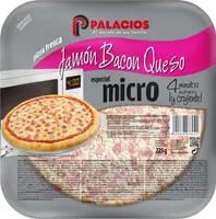 Pizza de jamón, bacon y queso especial micro