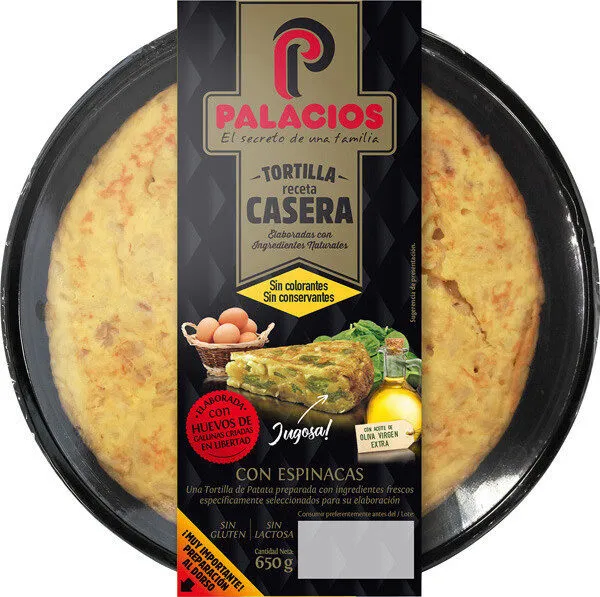 Tortilla de patata casera con espinacas sin gluten sin lactosa