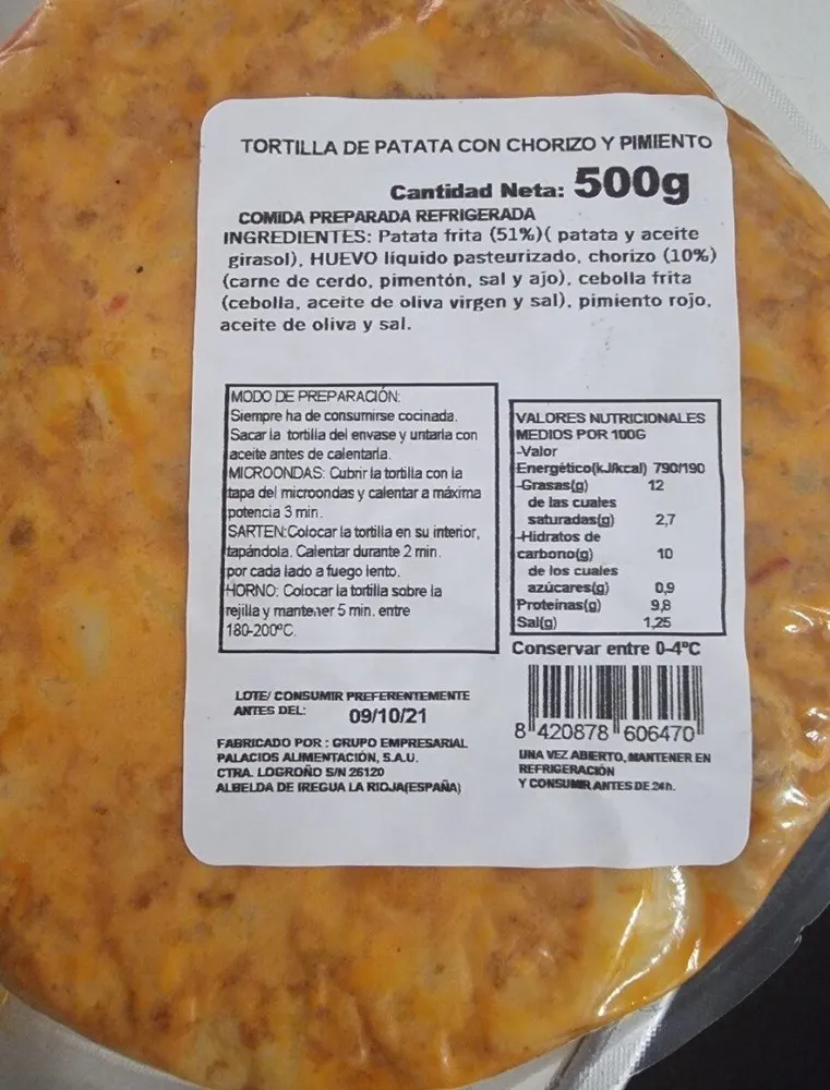 Tortilla de patata con chorizo y pimiento
