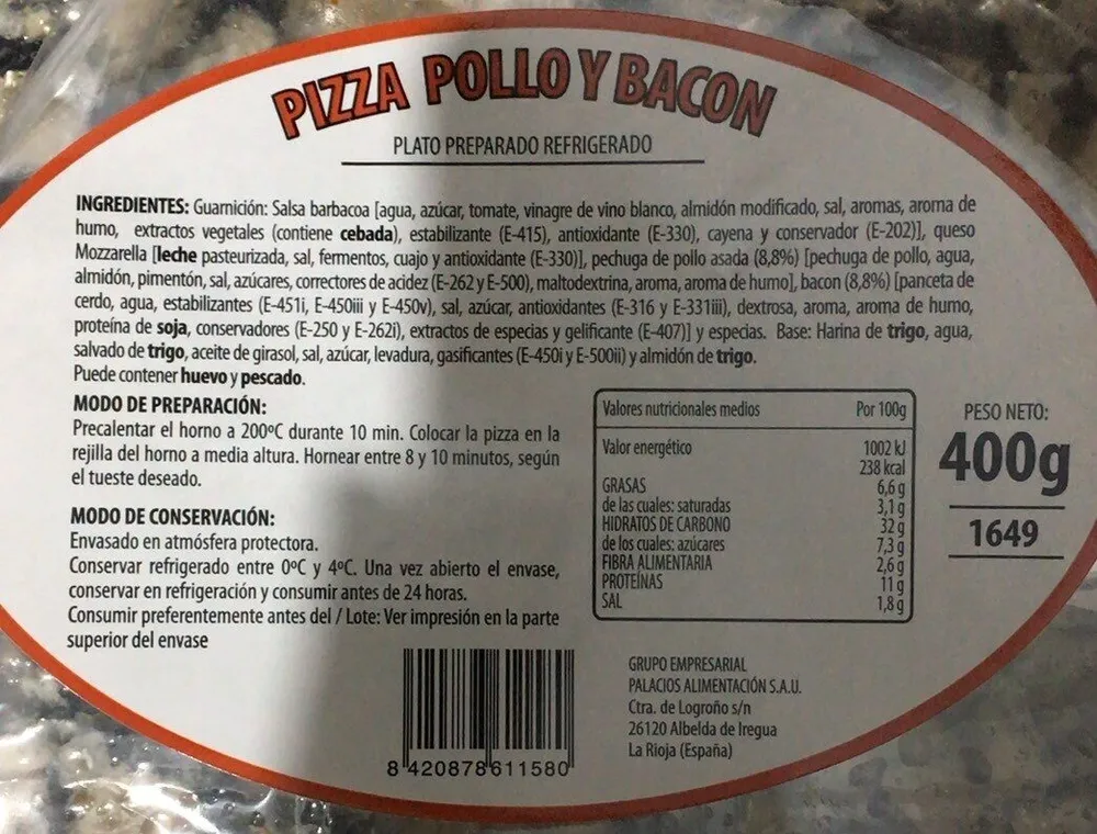 Pizza pollo y bacon