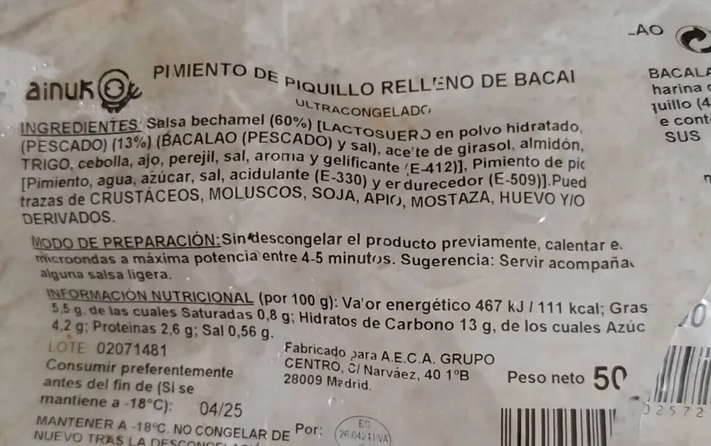 Pimientos de piquillo rellenos de bacalao