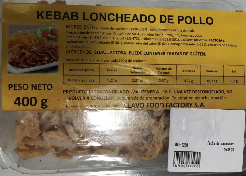 Kebab loncheado de pollo