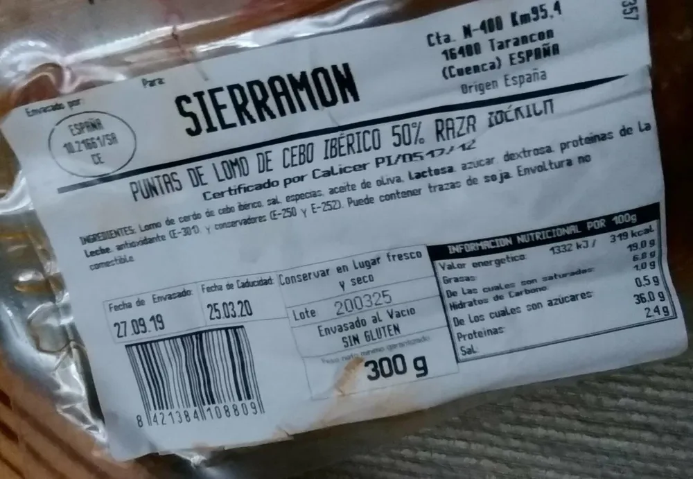 Puntas de lomo de cerdo ibérico50% raza única