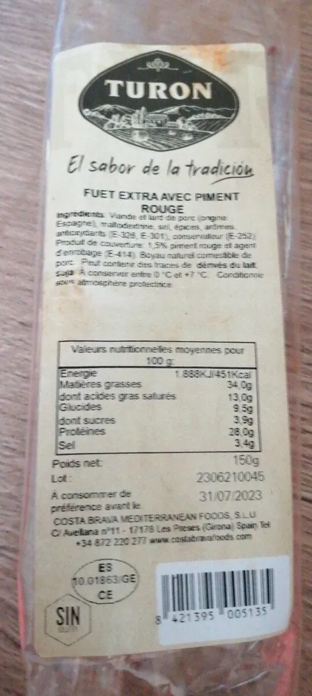 Fuet extra avec piment rouge