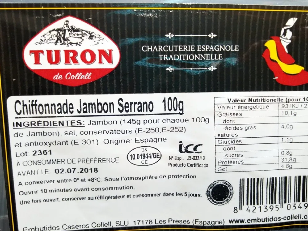 Chiffonade de jambon Serrano