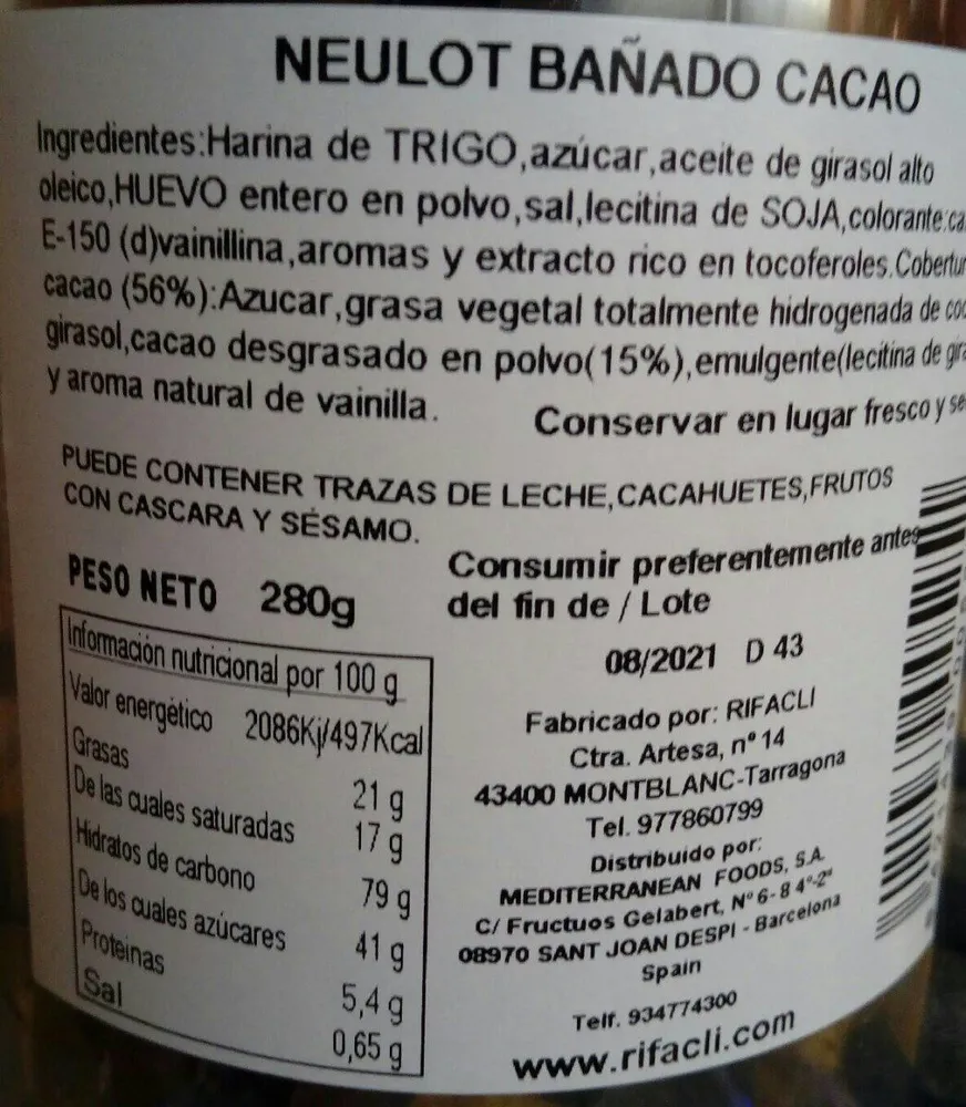 Neulot bañado al cacao