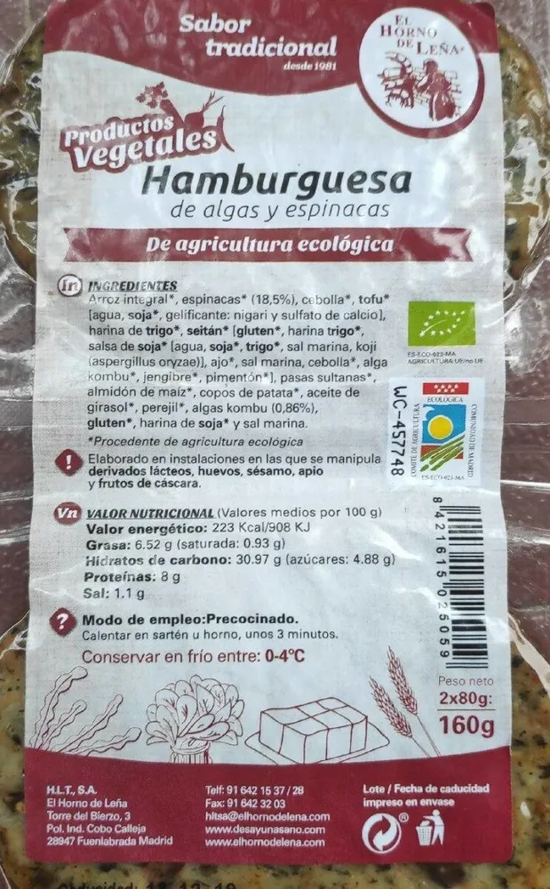 Hamburguesa de algas y espinacas