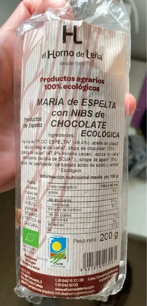 Maria de Espelta con Nibs de Chocolate Ecológico