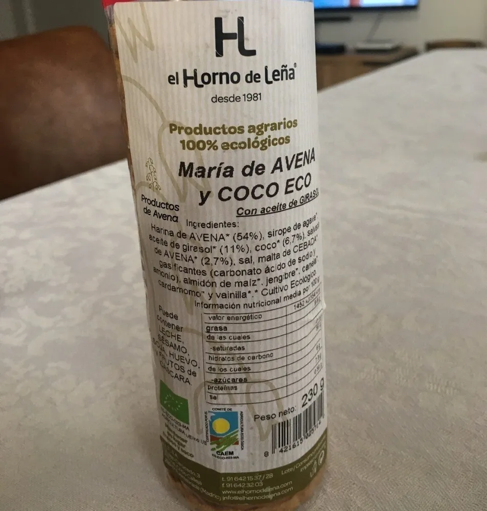 Maria de avena y coco eco