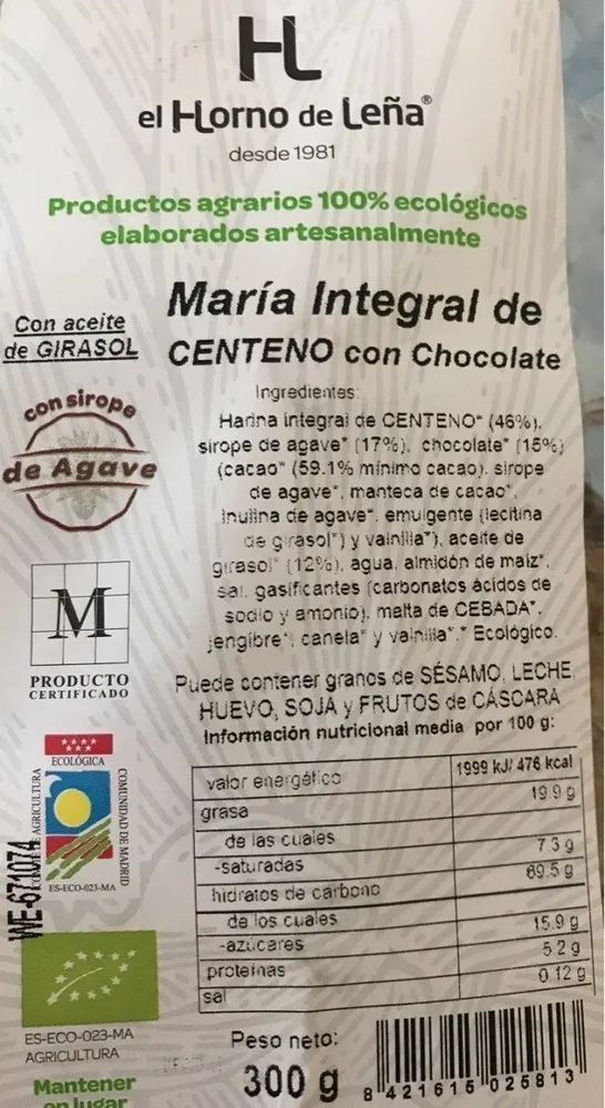 Maria integral de centeno con chocolate