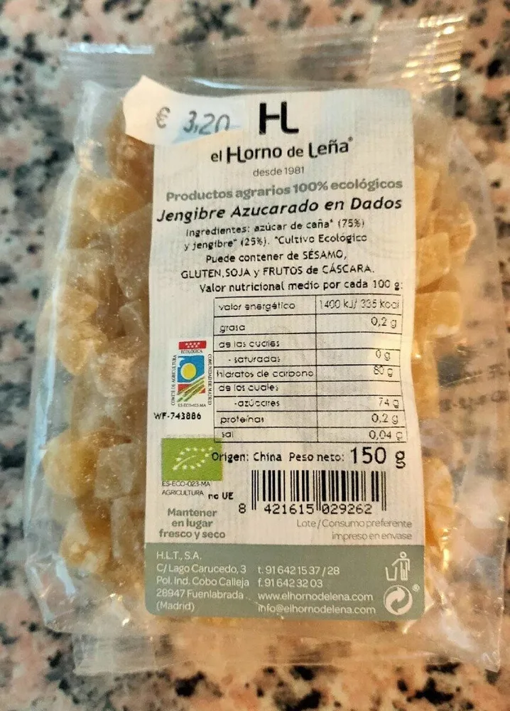 Jenjibre azucarado en dados