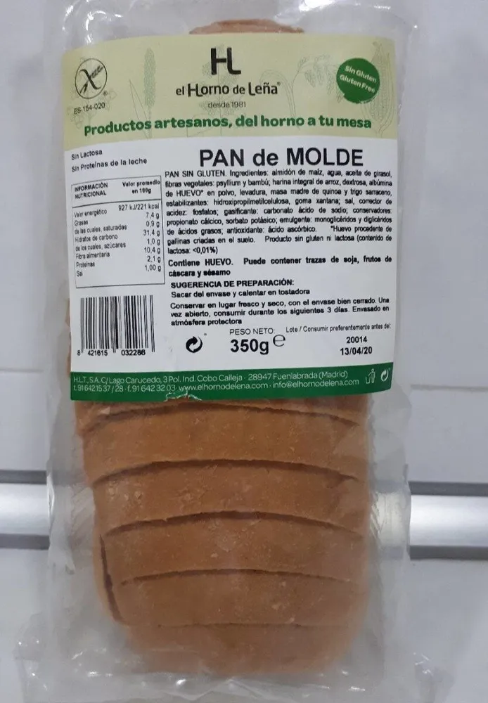 Pan de molde sin gluten