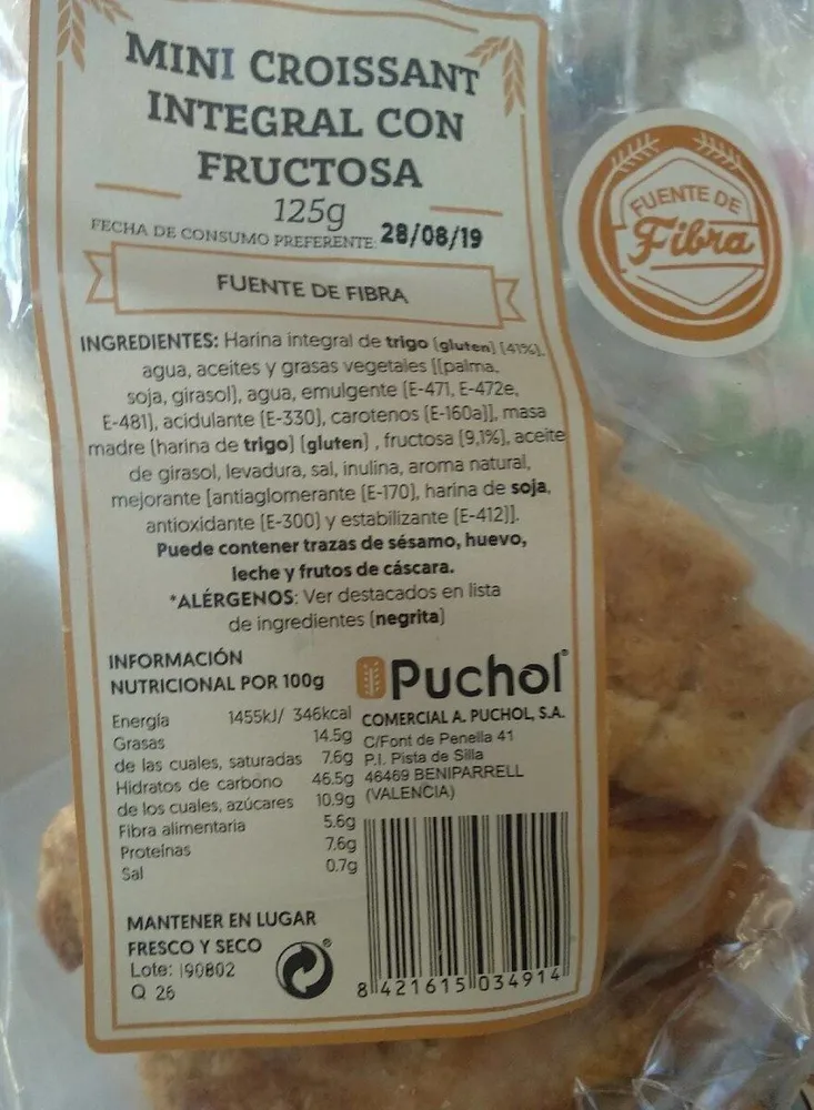 Mini croissant integral con fructosa