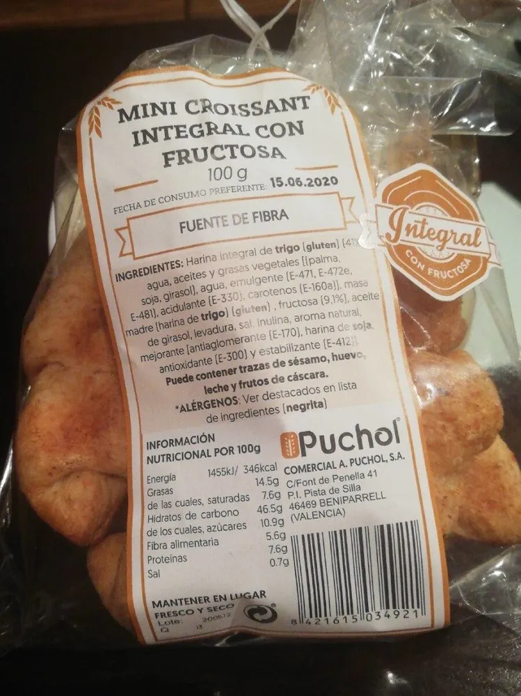 Mini Croissant integral con Fructosa