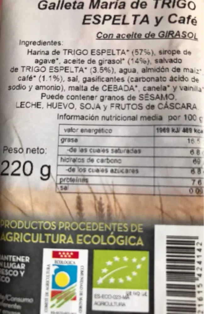 Galleta María de Trigo Espelta y Café
