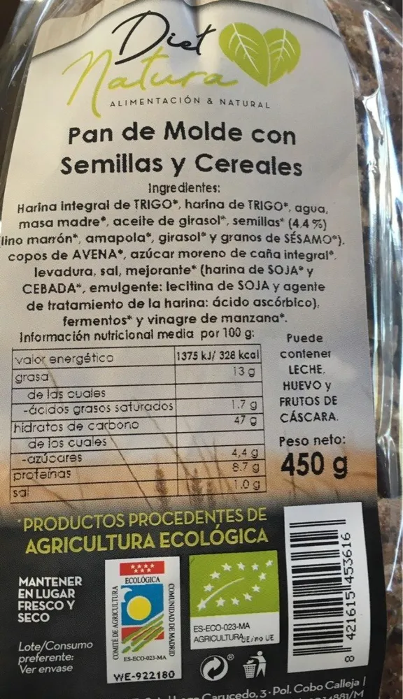Pan de molde con semillas y cereales