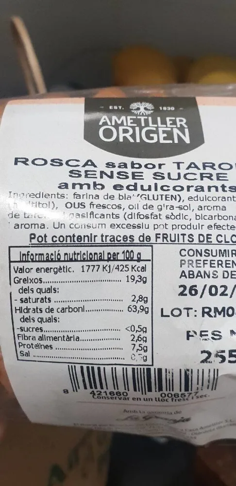 Rosca sabot Taronja sense sucre amb edulcorants