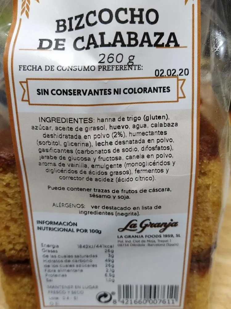 BIZCOCHO DE CALABAZA