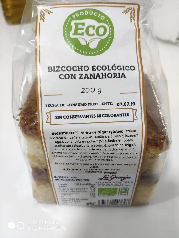 Bizcocho ecológico de zanahoria
