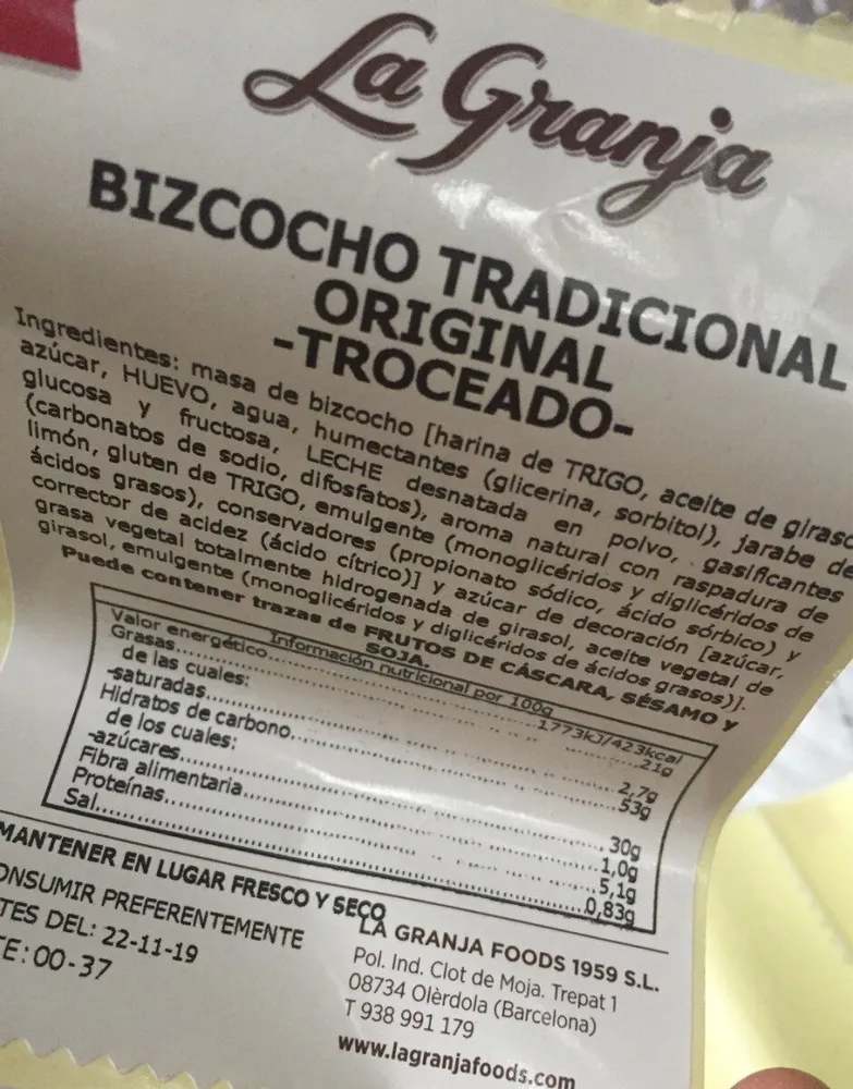 Bizcocho tradicional original-troceado-