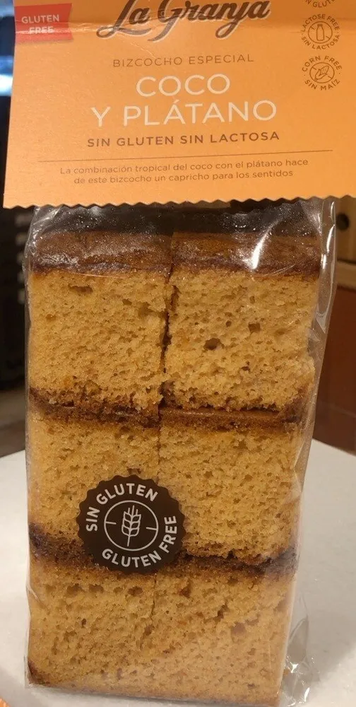 Bizcocho especial coco plántano sin gluten sin lactosa