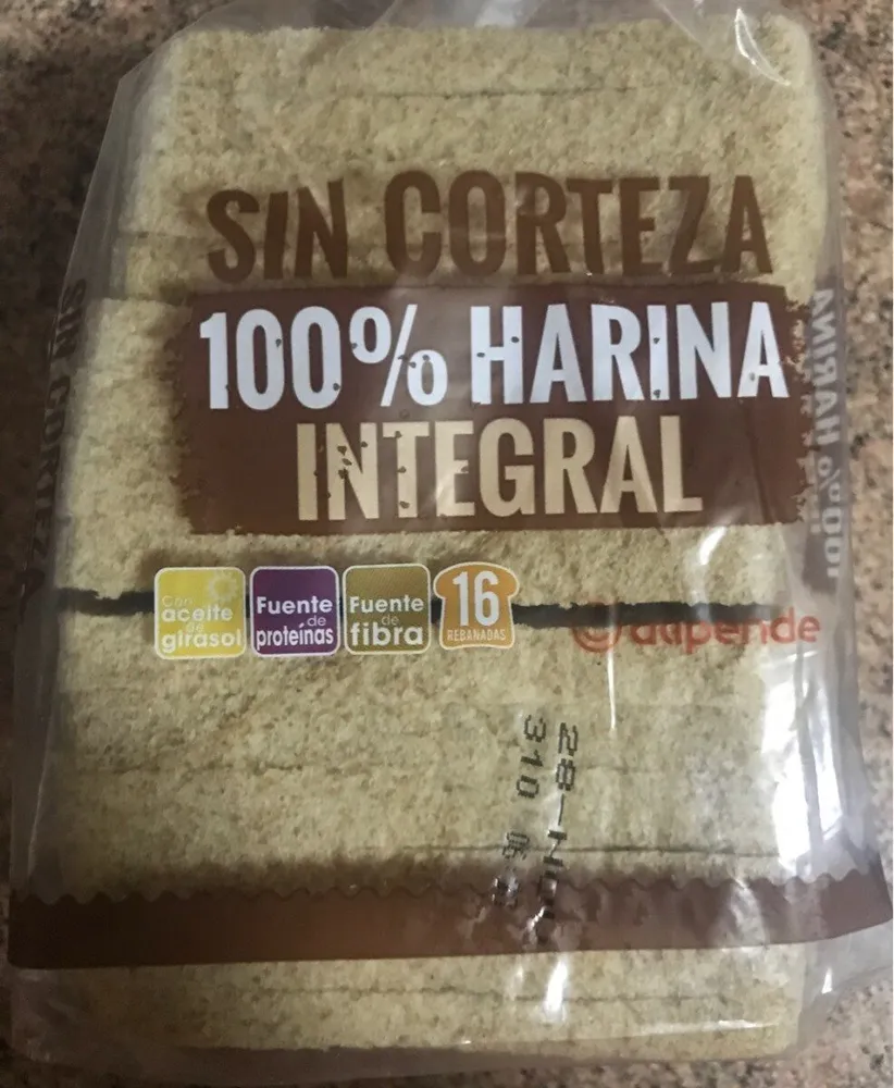 Pan de molde sin corteza 100% harina integral
