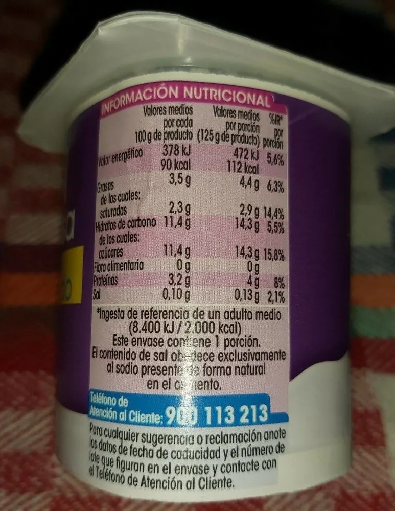 Leche fermentada azucarada natural sin lactosa