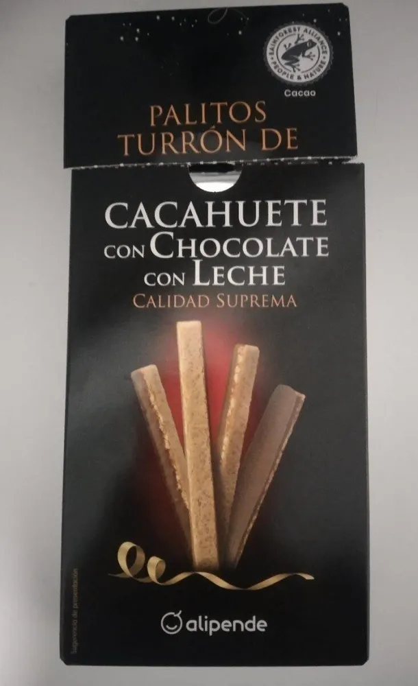 Palitos de turrón de cacahuete con chocolate con leche