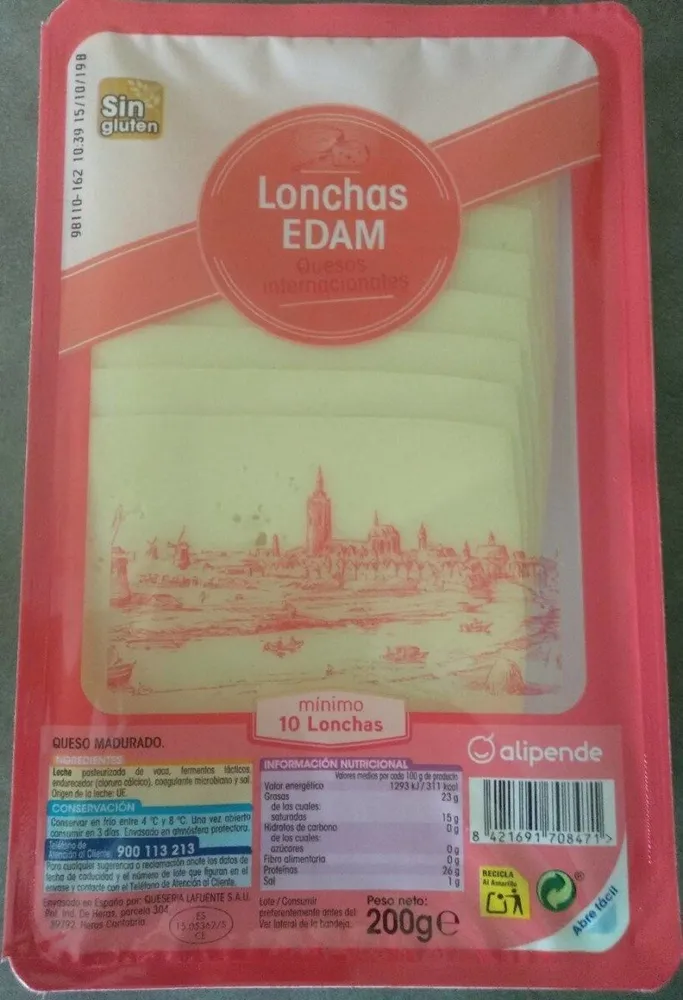 Lonchas EDAM de quesos internacionales