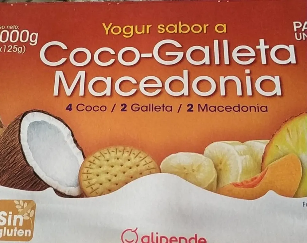 Yogures sabor a coco, galleta y macedonia