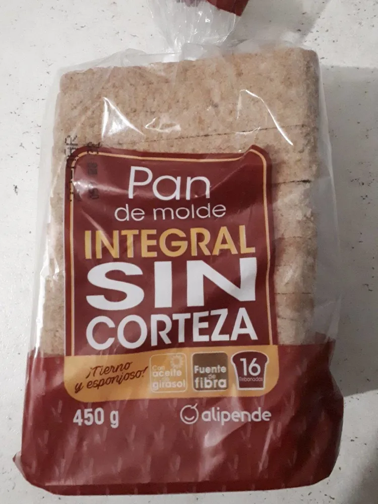 Pan de molde integral sin corteza
