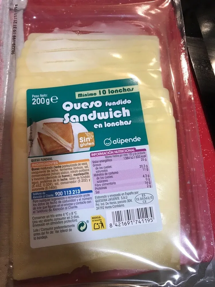Queso fundido sándwich en lonchas