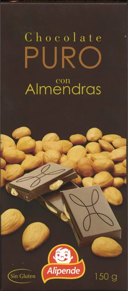 Tableta de chocolate negro con almendras 47% cacao