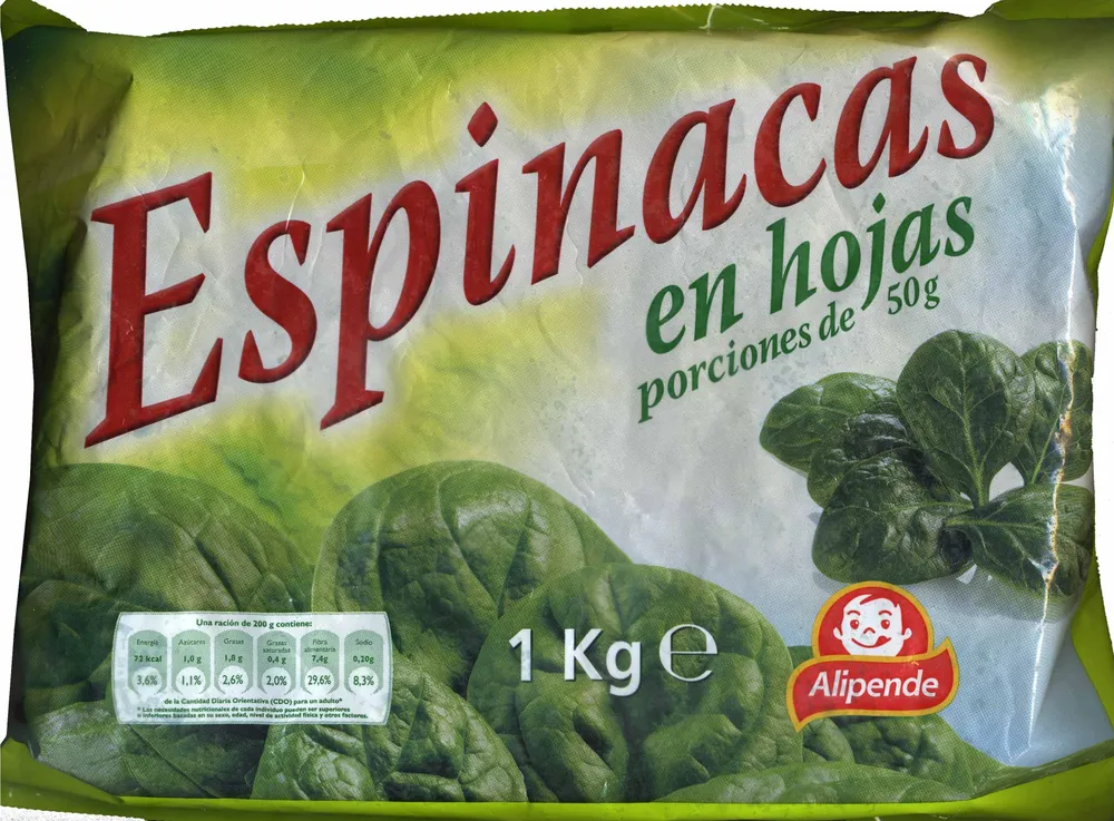 Espinacas en hojas