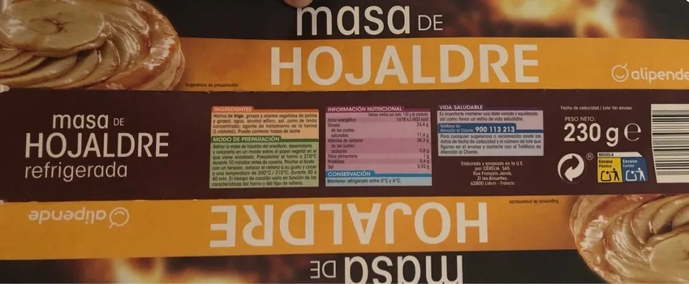 Masa de hojaldre refrigerada