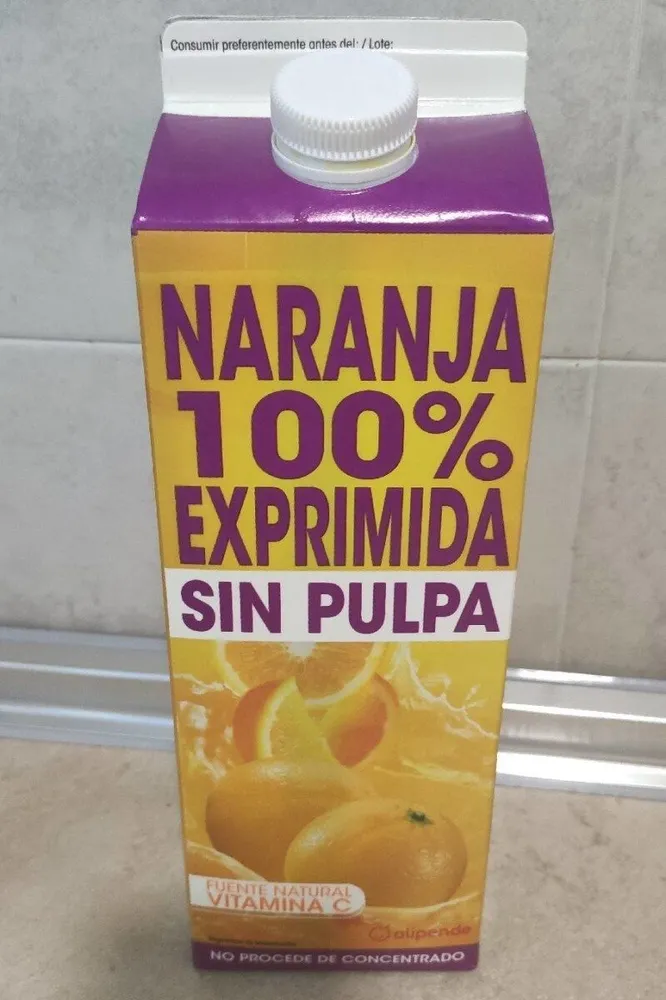 Zumo de naranja 100% exprimida sin pulpa