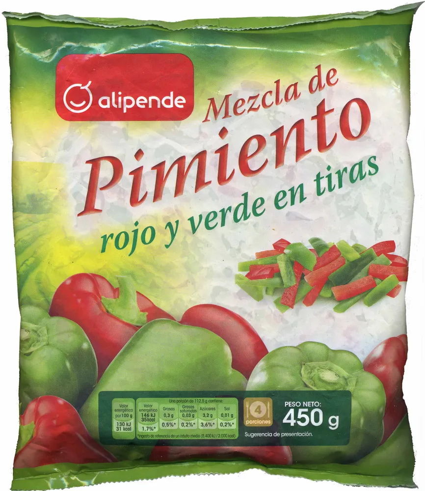 Mezcla de pimiento rojo y verde en tiras