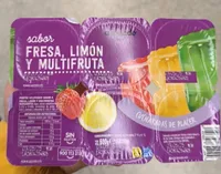 Postre gelificado sabor fresa, limón y multifruta